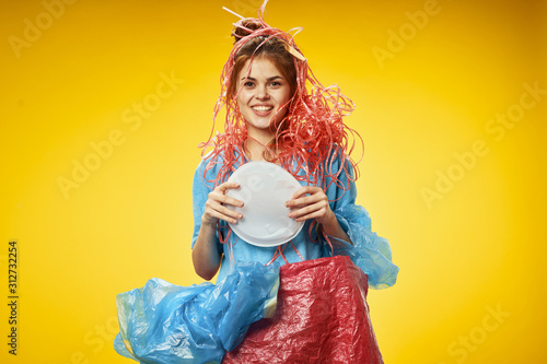 woman in dress with shopping bags