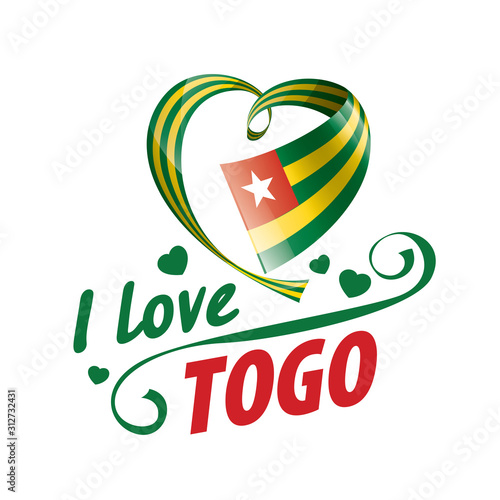 The national flag of the Togo and the inscription I love Togo. Vector illustration
