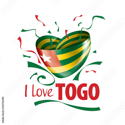 The national flag of the Togo and the inscription I love Togo. Vector illustration