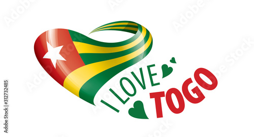 The national flag of the Togo and the inscription I love Togo. Vector illustration