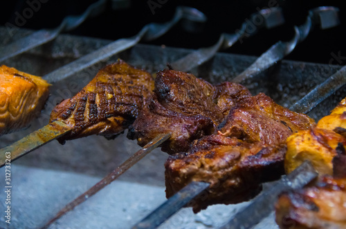 Grilled meat. Grilled fish. Barbecue. Holiday Barbecue. BBQ. photo