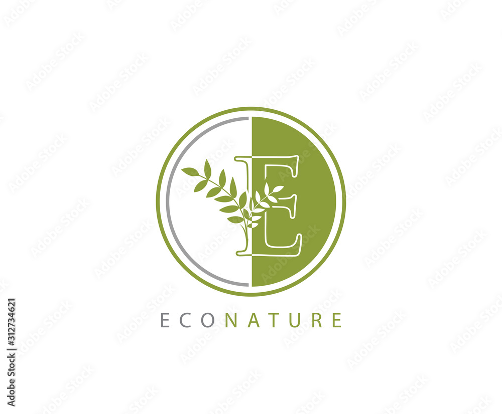 Circle Green E Letter, Eco Nature E Logo Icon Concept