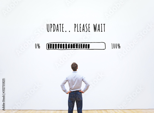 update concept, business transformation loading bar on white wall photo