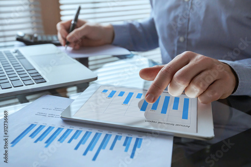 businessman working with financial report charts, business analytics and KPI, finance concept photo