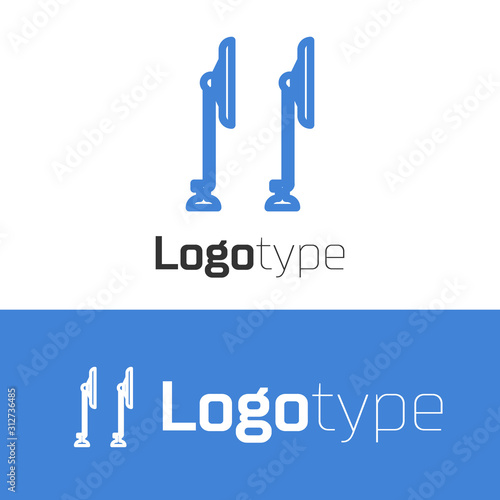 Blue line Windscreen wiper icon isolated on white background. Logo design template element. Vector Illustration