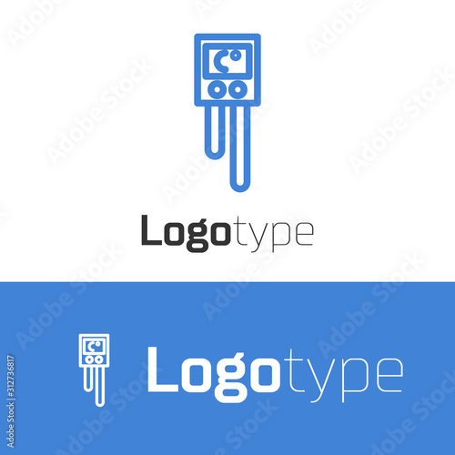 Blue line Temperature and humidity sensor icon isolated on white background. Logo design template element. Vector Illustration