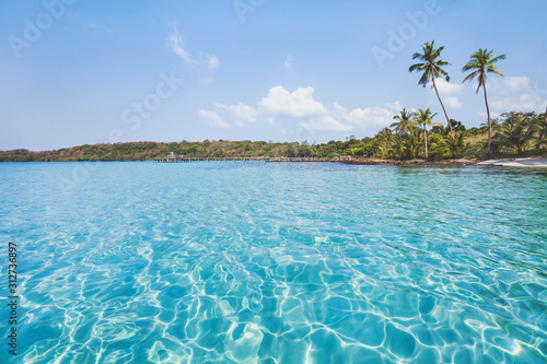 turquoise water on paradise beach on tropical island, holidays background, exotic tourism destination landscape