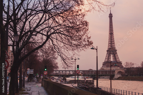 Paris autumn or winter cityscape, view of Eiffel Tower and Seine river, France © Song_about_summer