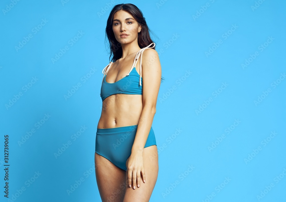 Naklejka premium beautiful woman swimsuit beach island resort