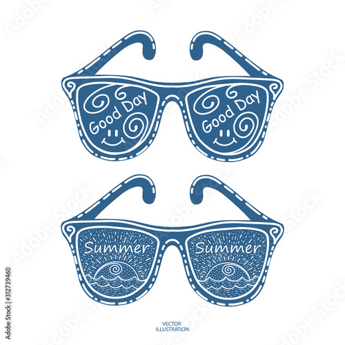  Sunglasses Vector illustration .Summer sea beach .Vacation and Travel Concept .