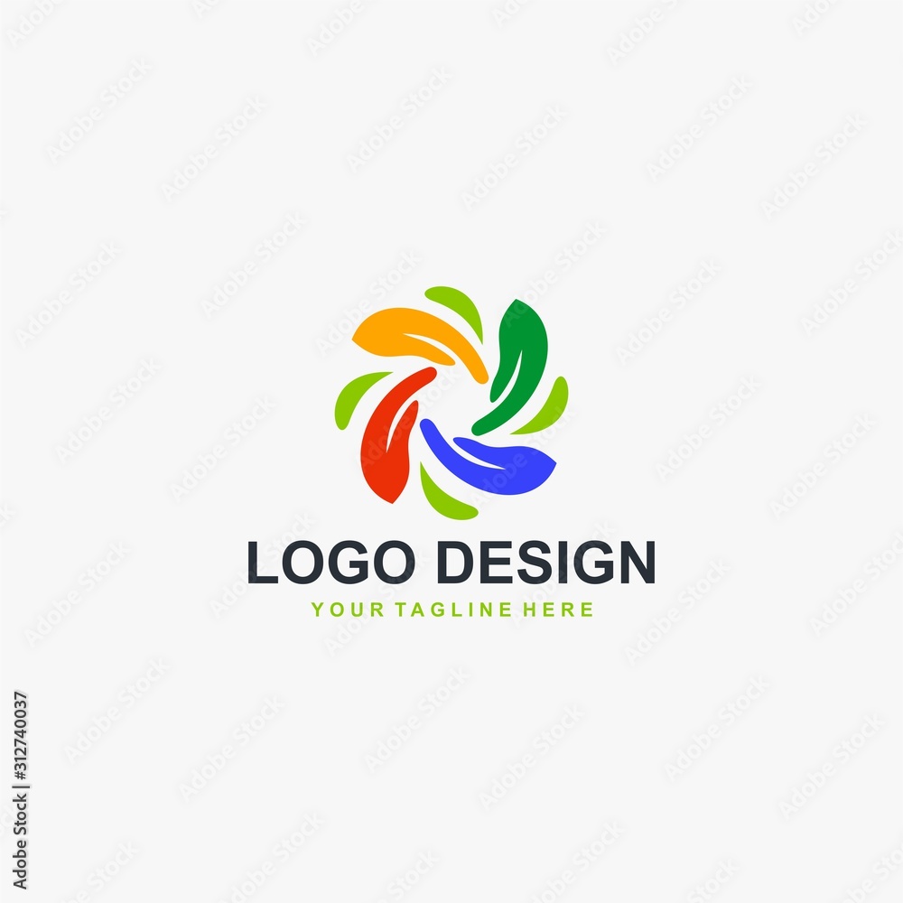 Circle hand logo design. Group abstract symbol. Full color people care vector icons. Circle hand logo design. Group abstract symbol. Full color people care vector icons.