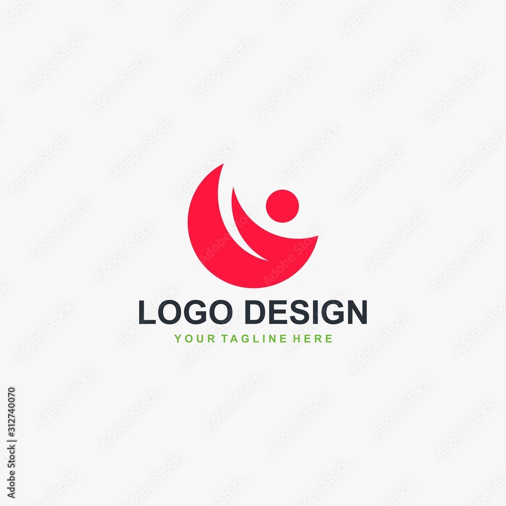 Fototapeta premium Moon logo design. Half moon abstract symbol. Teamwork vector icon.