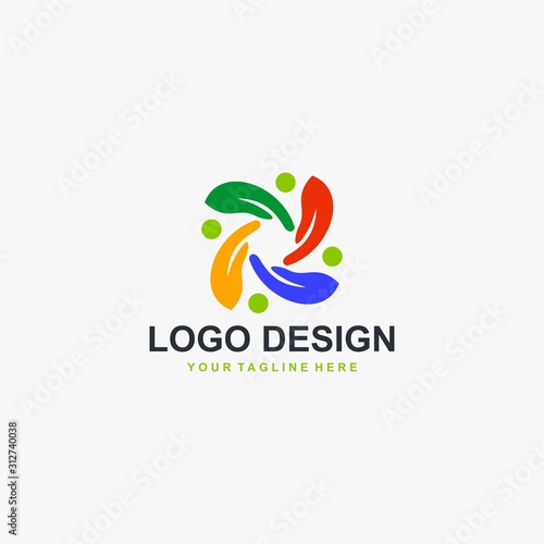 Free Download Circle hand logo design. Group abstract symbol. Full color people care vector icons. - GFXLoad