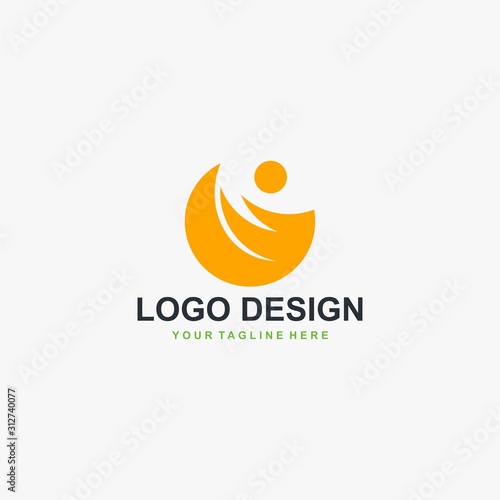 Moon logo design. Half moon abstract symbol. Teamwork vector icon.