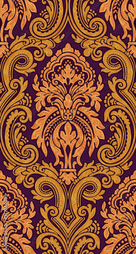 Seamless pattern with golden baroque leaves,seamless patch for scarfs, print, fabric.