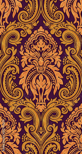 Seamless pattern with golden baroque leaves,seamless patch for scarfs, print, fabric.