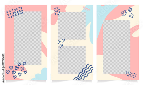 Story template for social media - editable story cover design for photos. Valentine's day theme for marketing. Frames, stories in puzzles, backgrounds, banners. Vector illustration elements