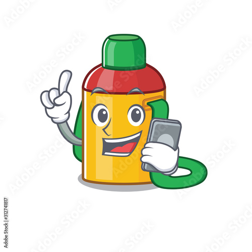 cartoon character of kids water bottle Scroll speaking with phone