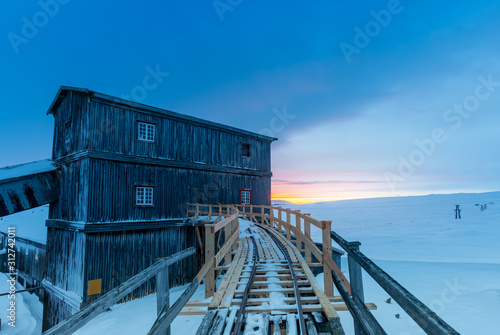 Lanscape photo of the old copper mine at Storwartz, Roros in Norway.  World heritage site  in the winter photo