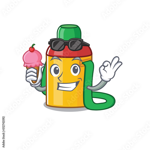 Happy cartoon of kids water bottle Scroll with ice cream