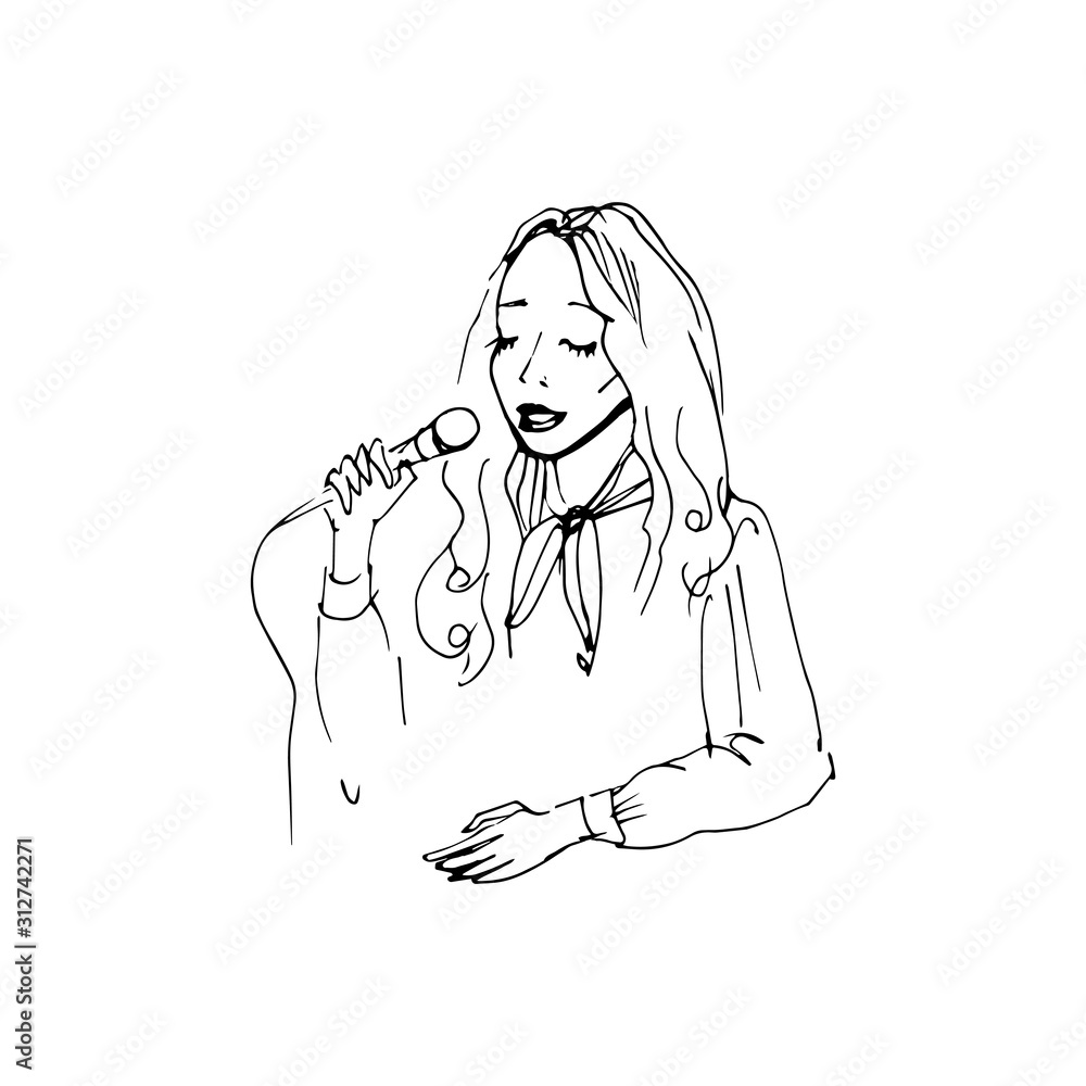 Vector image of a holding a microphone in one hand, Hand draw illustration isolated on white background Vector image of a holding a microphone in one hand, Hand draw illustration isolated on white background