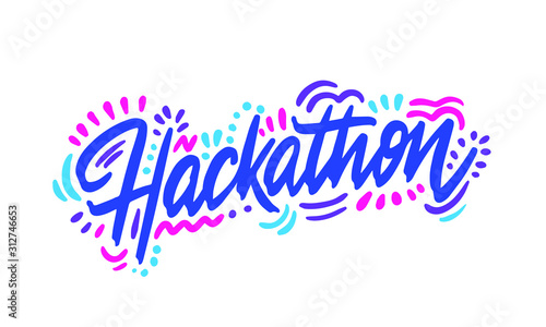 Hackathon hand drawn vector word, Hand sketched lettering typography. Hand drawn lettering sign. Badge, icon, banner, tag, illustration