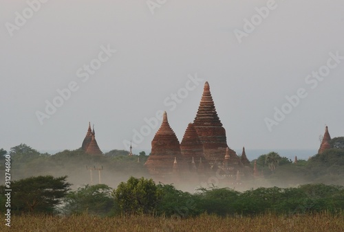 Bagan pagodas in the mist  Myanmar