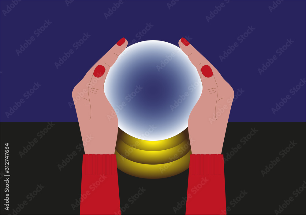 Bola de cristal con mano para adivinación. vector de Stock