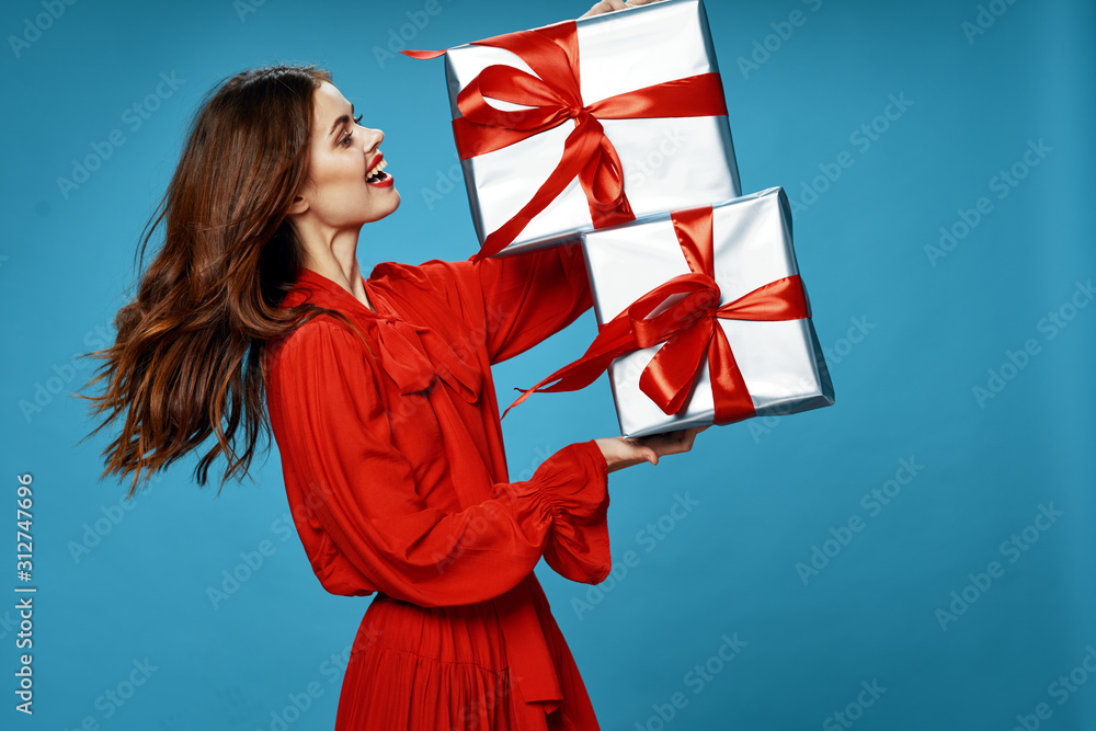 woman with gift in front of american flag woman with gift in front of american flag