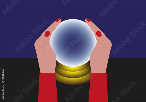 Bola de cristal con mano para adivinación.