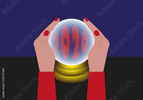 Bola de cristal con mano con año 2020.