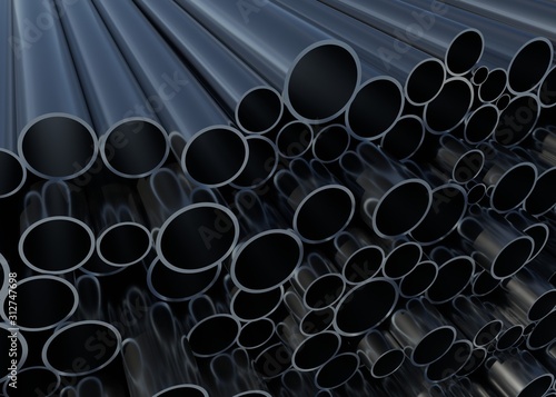 Abstract metal background of pipes 3d rendering