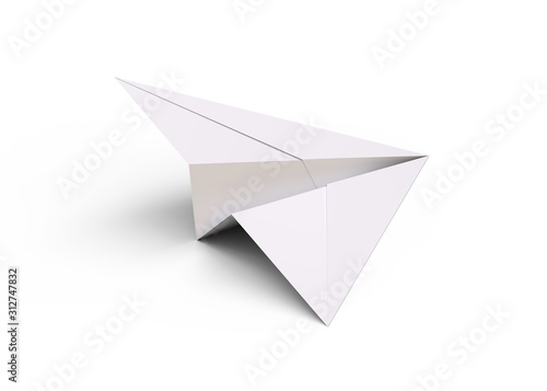 Paper plane isolated on white background 3d rendering