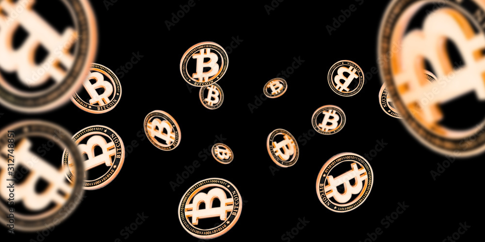 Money falling. Gold Bitcoins on dark. Litecoin, Ethereum Cryptocurrency background. Money falling. Gold Bitcoins on dark. Litecoin, Ethereum Cryptocurrency background.