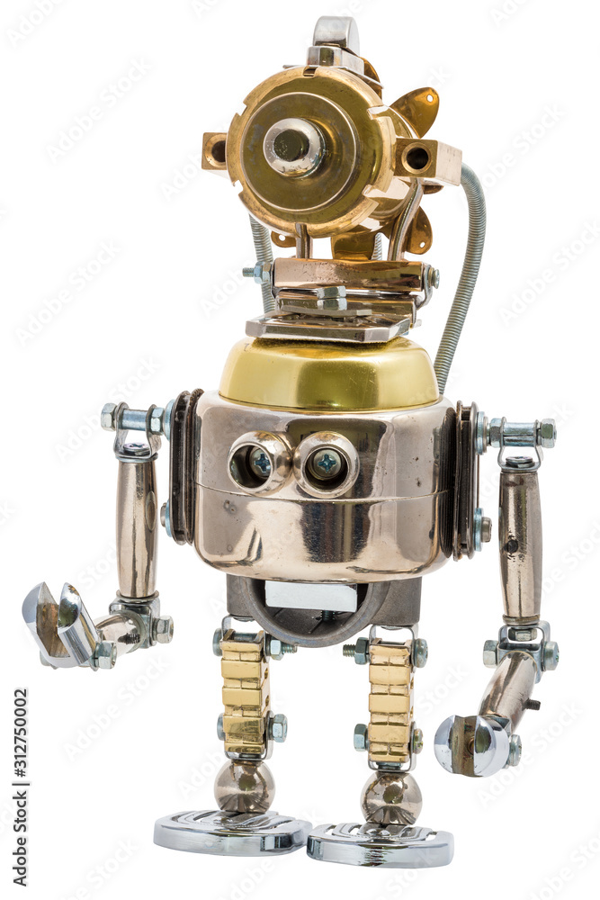Steampunk robot. Cyberpunk style. Chrome and bronze parts. Steampunk robot. Cyberpunk style. Chrome and bronze parts.
