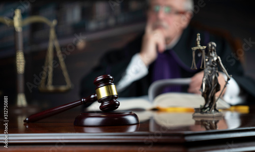 Wallpaper Mural Judge looking through legal code with the wooden gavel in his hand. Torontodigital.ca