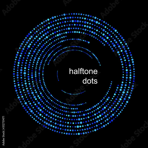blue abstract halftone frame with dots and circles
