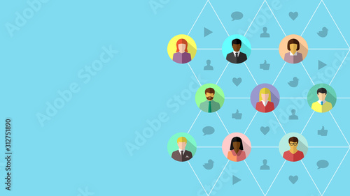 Diverse people connecting to each other as social media and networking concept. Vector illustration in flat design.