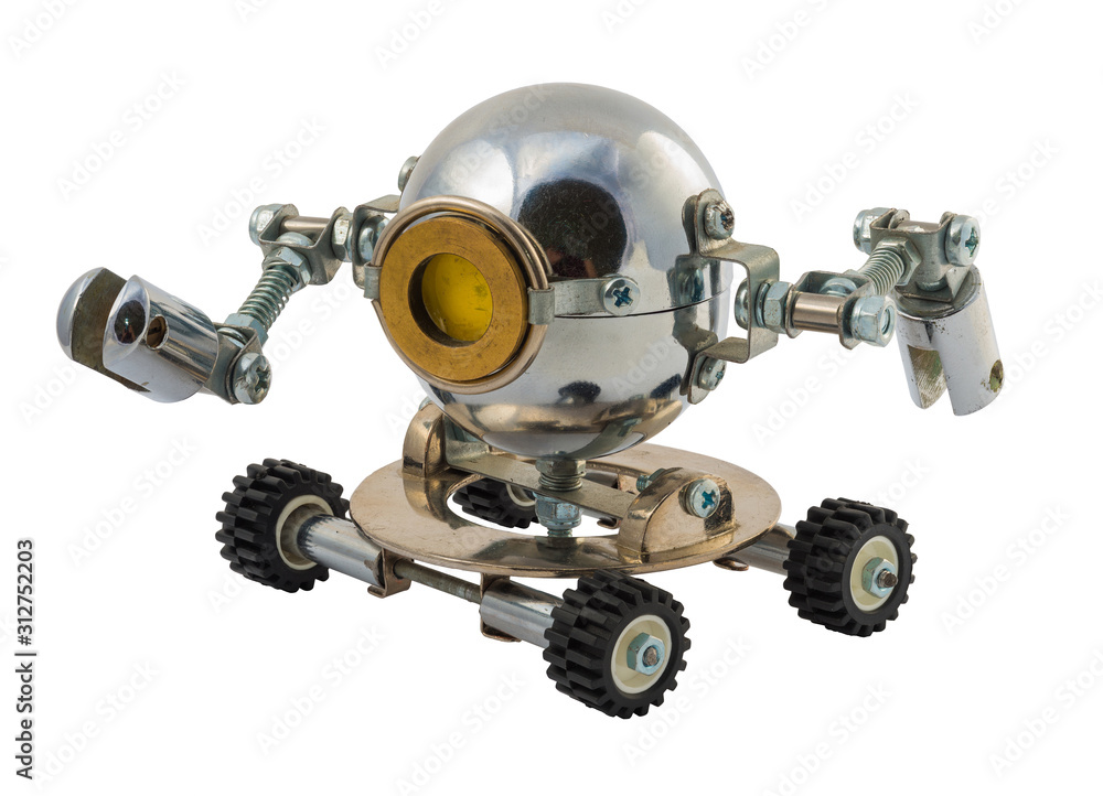 Robot isolated on white. Chrome and steel parts. Robot isolated on white. Chrome and steel parts.