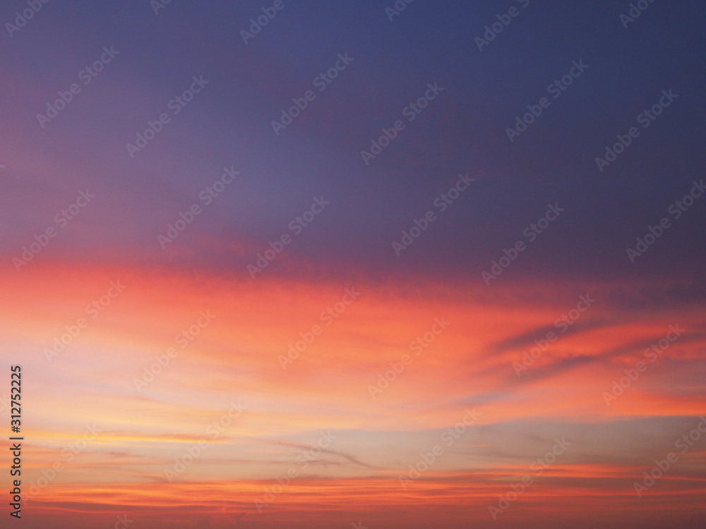 Twilight dusk. Sunset orange sky clouds. Beautiful sky.