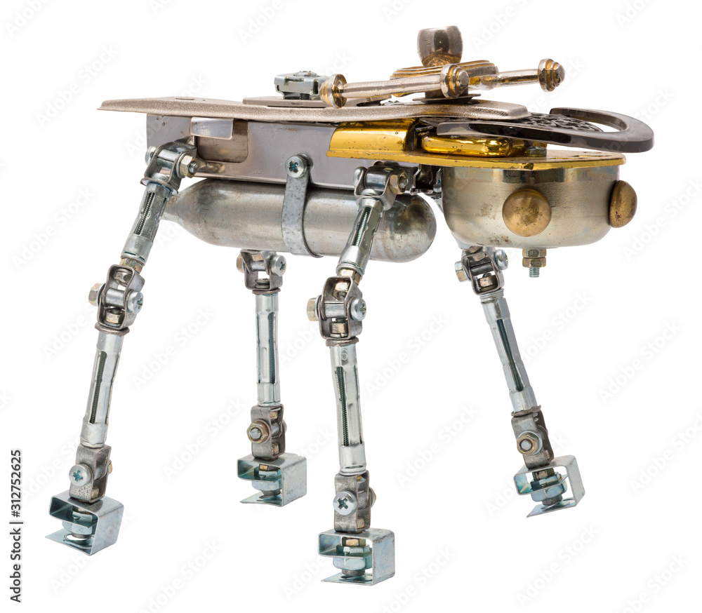 Steampunk robot. Cyberpunk style. Chrome and bronze parts. Isolated on white. Steampunk robot. Cyberpunk style. Chrome and bronze parts. Isolated on white.