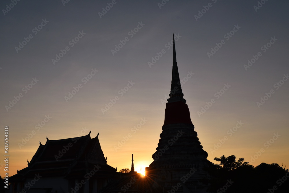 silhouette Phra Samut Chedi holy ancient pagoda in Thailand