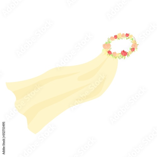 Obraz na płótnie Vector graphic illustration of wedding bridal veil with flower crown wreath