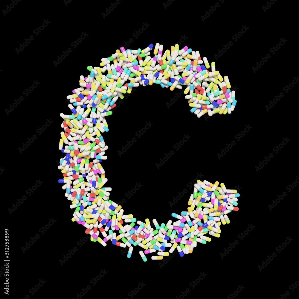 Colorful Capsule Pill Font Letter C 3D Rendered on Black Colorful Capsule Pill Font Letter C 3D Rendered on Black