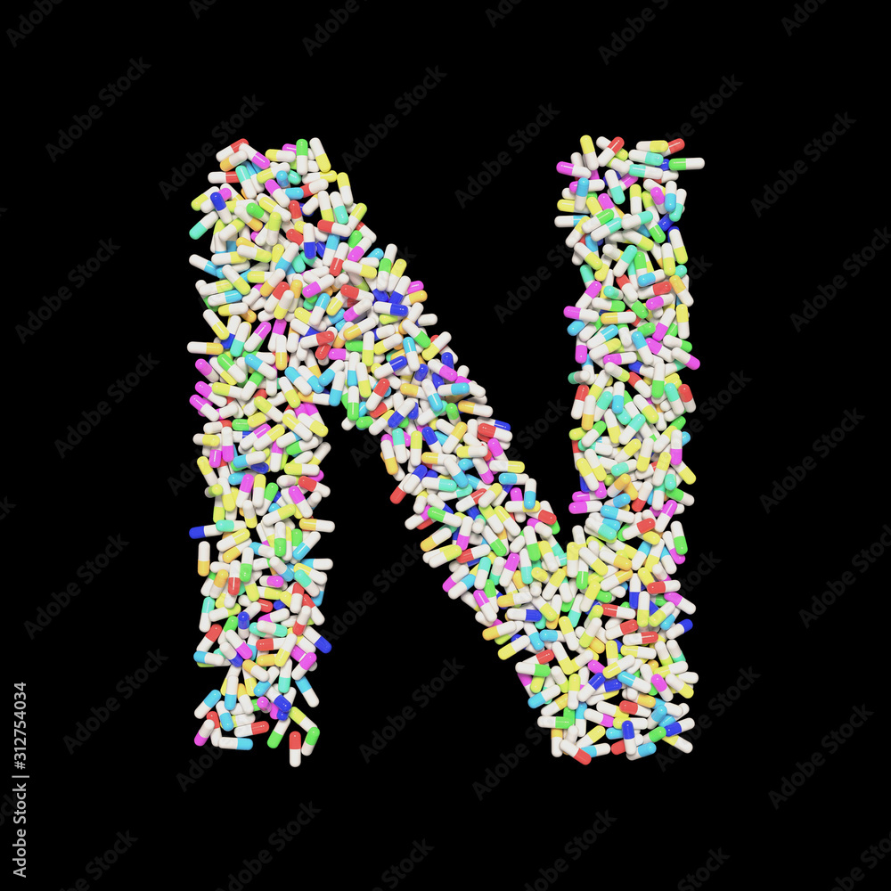 Colorful Capsule Pill Font Letter N 3D Rendered on Black Colorful Capsule Pill Font Letter N 3D Rendered on Black