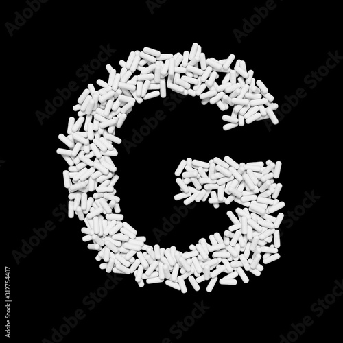 White Capsule Pill Font Letter G 3D Rendered on Black