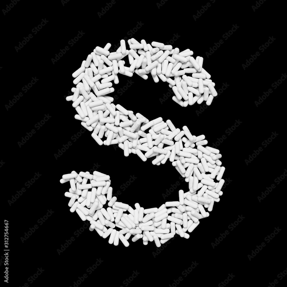 White Capsule Pill Font Letter S 3D Rendered on Black White Capsule Pill Font Letter S 3D Rendered on Black