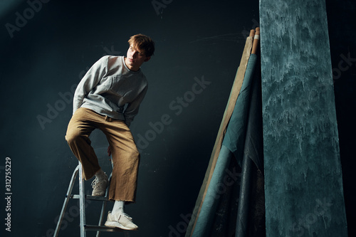 man climbing ladder