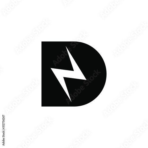 Logo Design Concept with D letter and Thunder Flash Light Icon