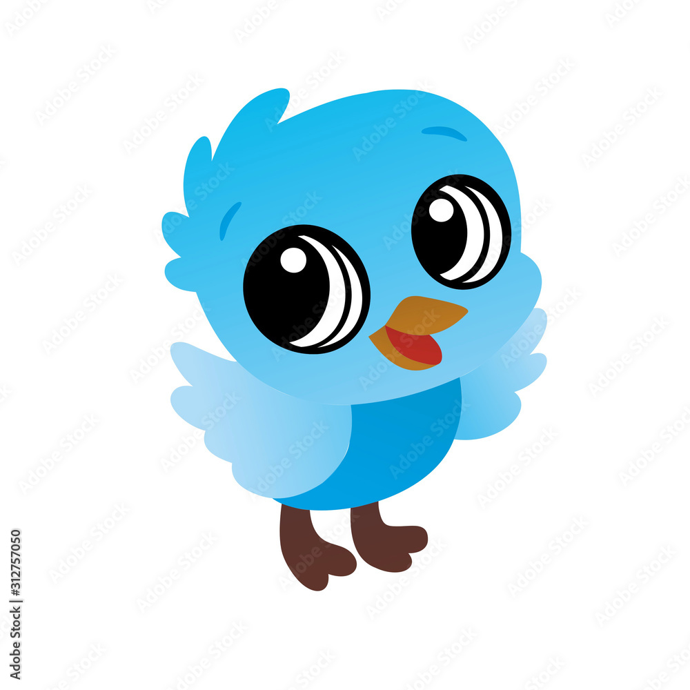 Obraz premium Illustration of Blue Baby Bird Cartoon, Cute Funny Character, Flat Design